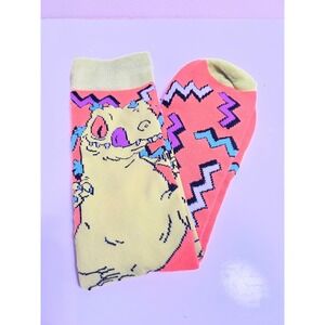 Nickelodeon OS Reptar Crew Socks Orange Rugrats 90s Cartoon Dinosaur‎ Zig Zag